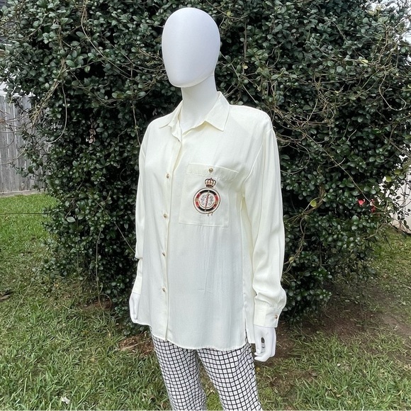 NWT Old Stock JM By Shelli Segal Winter White Crest LS Button Down Shirt - Picture 10 of 10
